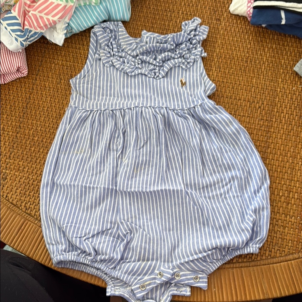 Polo Ralph Lauren Blue Striped Baby Romper